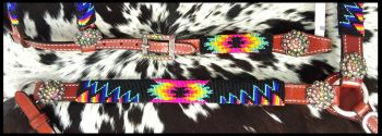 Showman  Beaded Bright Color Southwest 4 Piece Headstall and Breast collar Set #3
